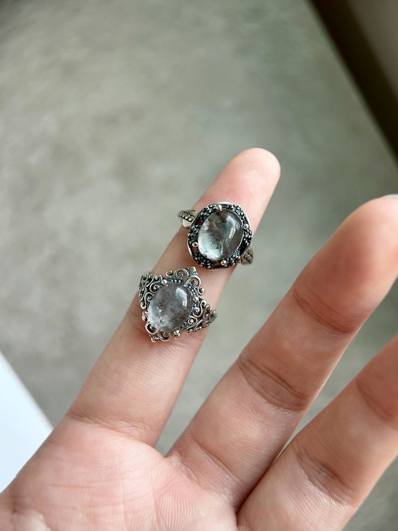 黑銀鈦 Brookite in Quartz-  戒指  純銀 寶石戒指 - 戒指 - 寶石 銀色