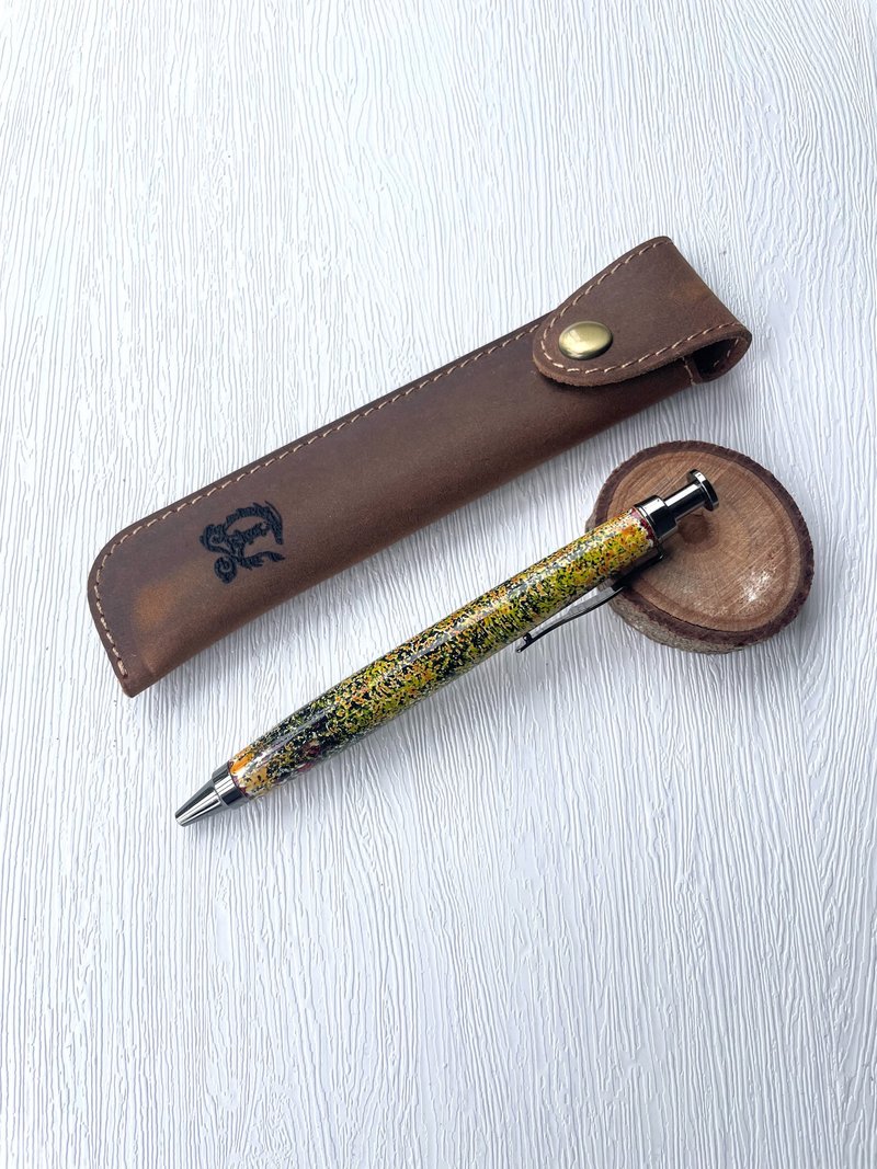 Jwood-based wood art lacquer coating ballpoint pen (+ portable leather case) Wood: Indonesian ebony - ไส้ปากกาโรลเลอร์บอล - ไม้ 