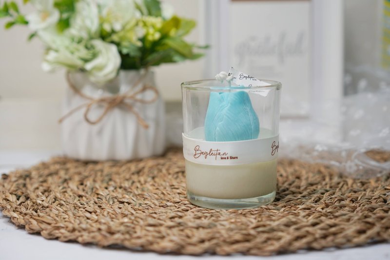 藍色鬱金香玻璃杯香薰蠟燭 PW-003 T15 大 7oz - 香氛蠟燭/燭台 - 蠟 藍色