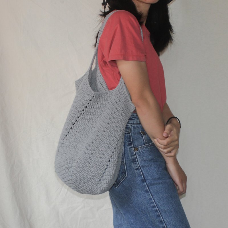 Grey Tote bag ,Market bag ,Crochet bag ,Shopping bag - Messenger Bags & Sling Bags - Other Materials Gray