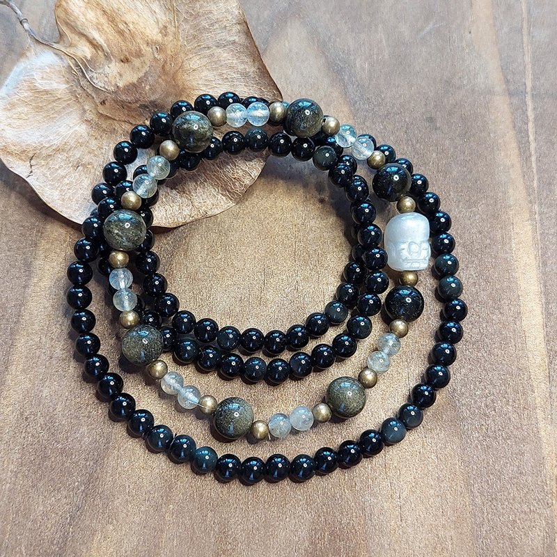 負能量退散手串 | 白月光貔貅 | 金沙黑曜石 | 彩虹黑曜石 | - 手鍊/手環 - 水晶 
