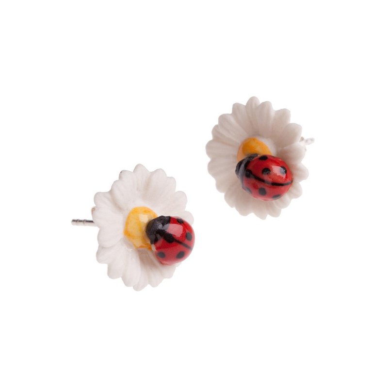 AndMary 手繪瓷耳環-瓢蟲小花 禮盒裝 Daisy Earrings - 耳環/耳夾/耳骨夾 - 瓷 紅色