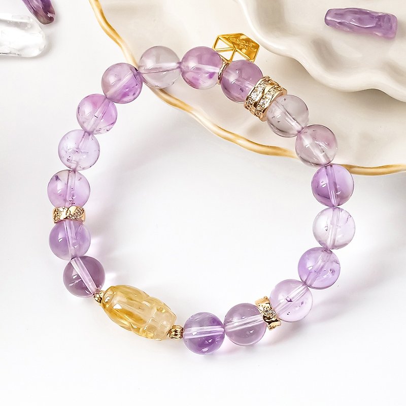 [Exclusive Customization] Diamond, Titanium and Pixiu Crystal Bracelet | Purple - Bracelets - Crystal Purple