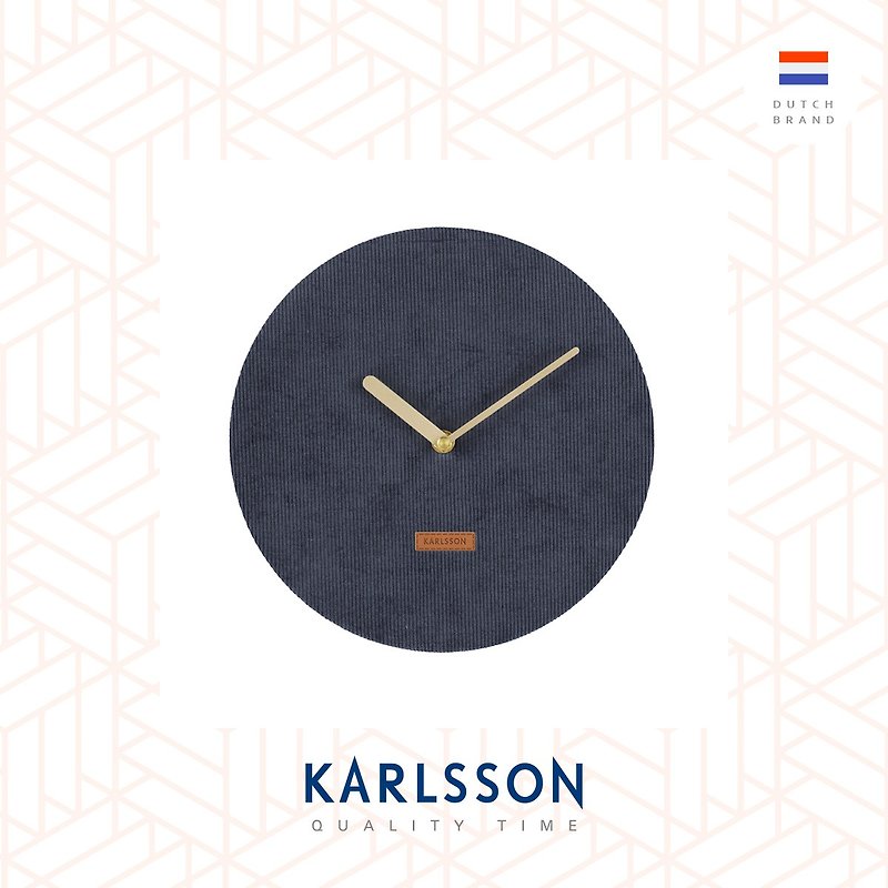 荷蘭Karlsson, Wall clock Corduroy dark blue 燈芯絨布深藍掛鐘 - 時鐘/鬧鐘 - 棉．麻 藍色