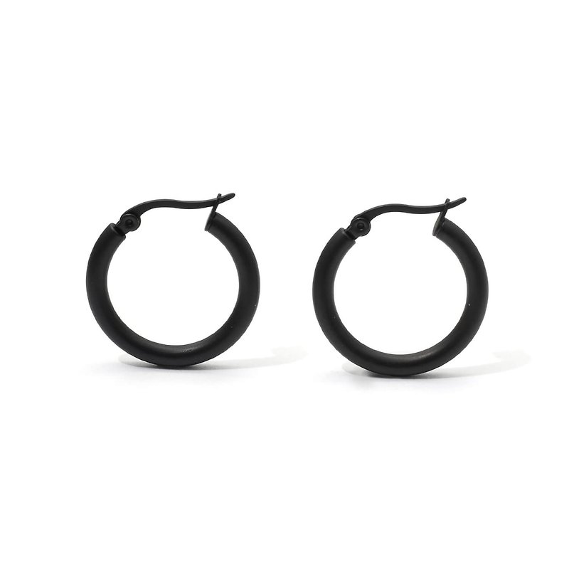 Recovery round bar C-shaped earrings (fog black) - ต่างหู - สแตนเลส สีดำ