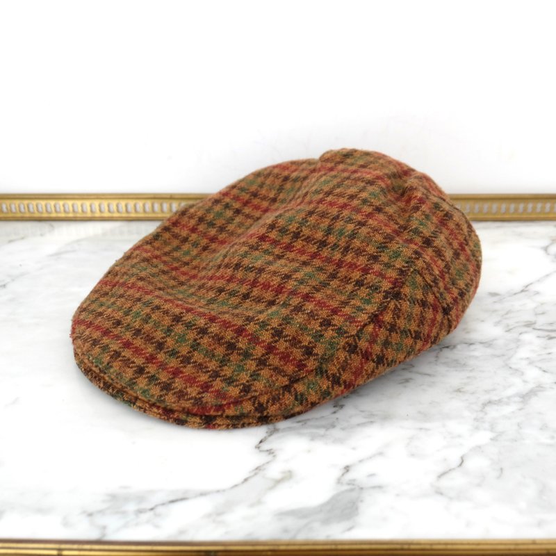 French Vintage Men's Brown Plaid Wool Hat - หมวก - ขนแกะ สีนำ้ตาล