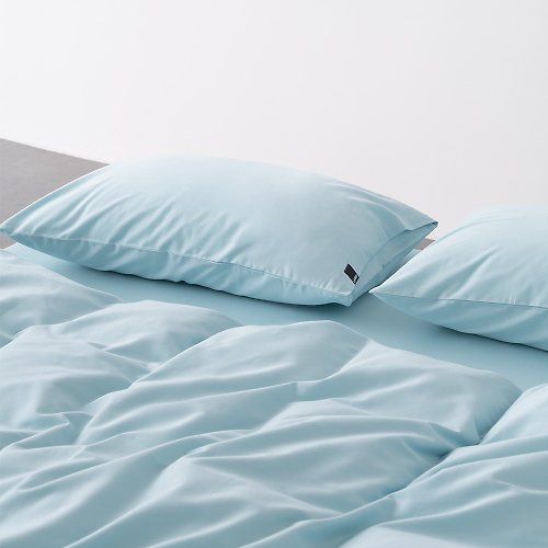 LEIWAI 類外 沁湖藍60支柔軟親膚純棉床包床單枕頭套被套雙人床四件套