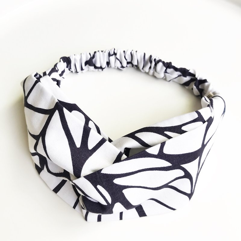 Leaf pattern cross hair band - white - Headbands - Cotton & Hemp White