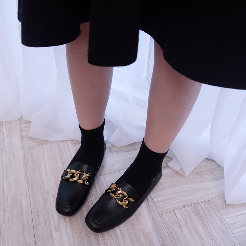 【Secret Moment 】 Low Heel Loafers - Black - รองเท้าอ็อกฟอร์ดผู้หญิง - หนังแท้ สีดำ