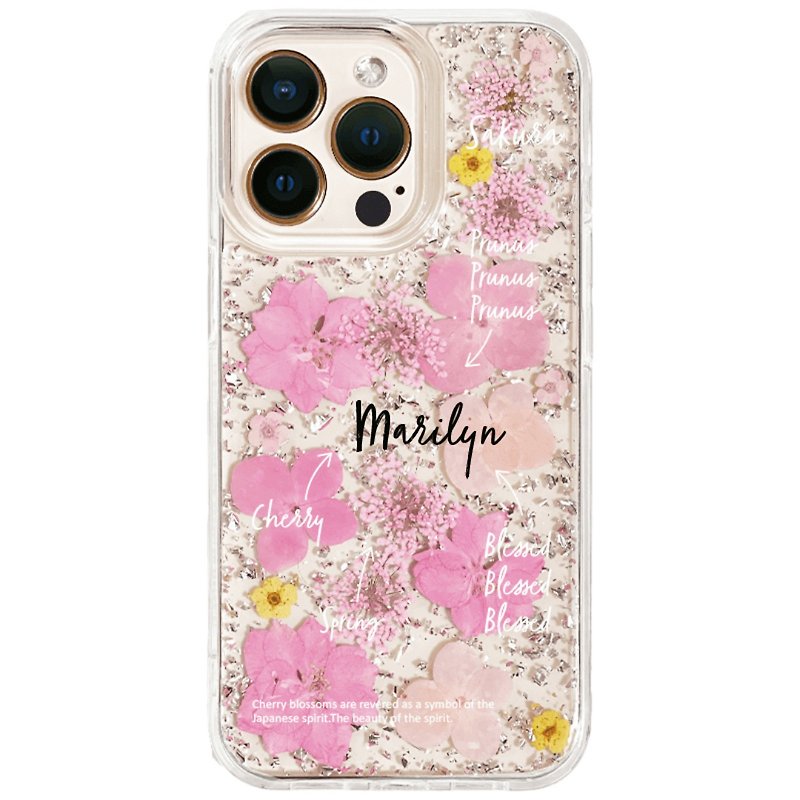 Immortal flower mobile phone shell first snow pink cherry iphone14 13 12 pro max SE custom-made flower language - เคส/ซองมือถือ - พืช/ดอกไม้ สีใส