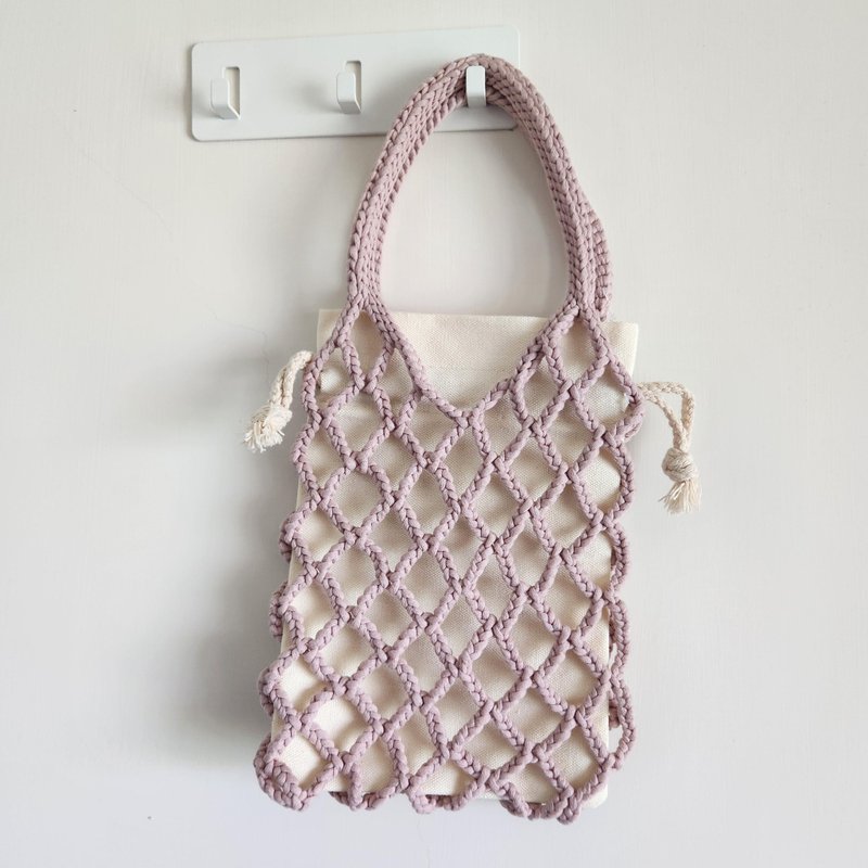 JOAN's work - woven lavender purple super aesthetic temperament mesh tote bag drink bag - Handbags & Totes - Cotton & Hemp Purple