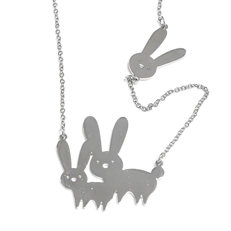 Cute rubbit 2 steps necklace - สร้อยคอ - โลหะ สีเงิน