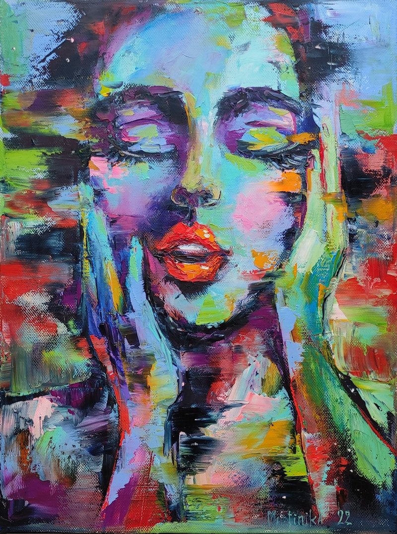 Abstract woman oil painting on canvas Woman portrait wall art - ตกแต่งผนัง - วัสดุอื่นๆ หลากหลายสี