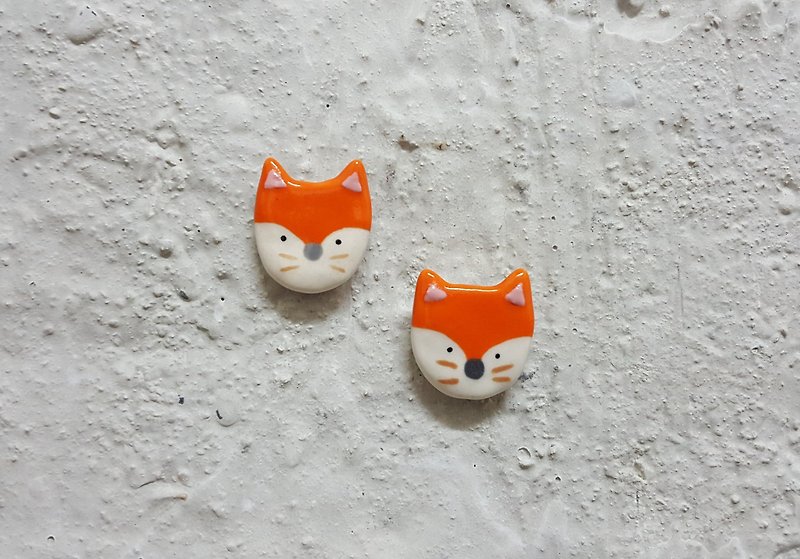 ดินเผา เข็มกลัด สีส้ม - Little Fox Ceramic Pin