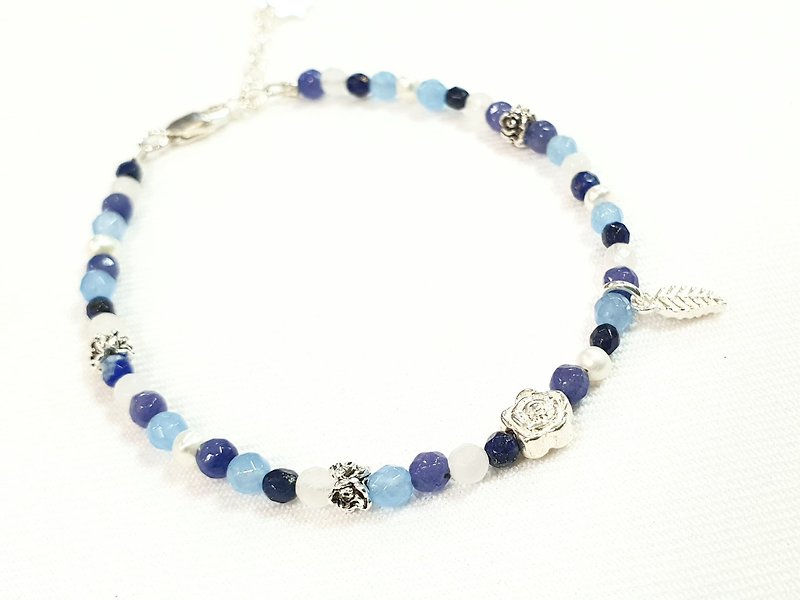 Paris*Le Bonheun. 925 sterling silver natural stone. Very detailed bracelet bracelet. Royal blue - สร้อยข้อมือ - เงินแท้ สีน้ำเงิน