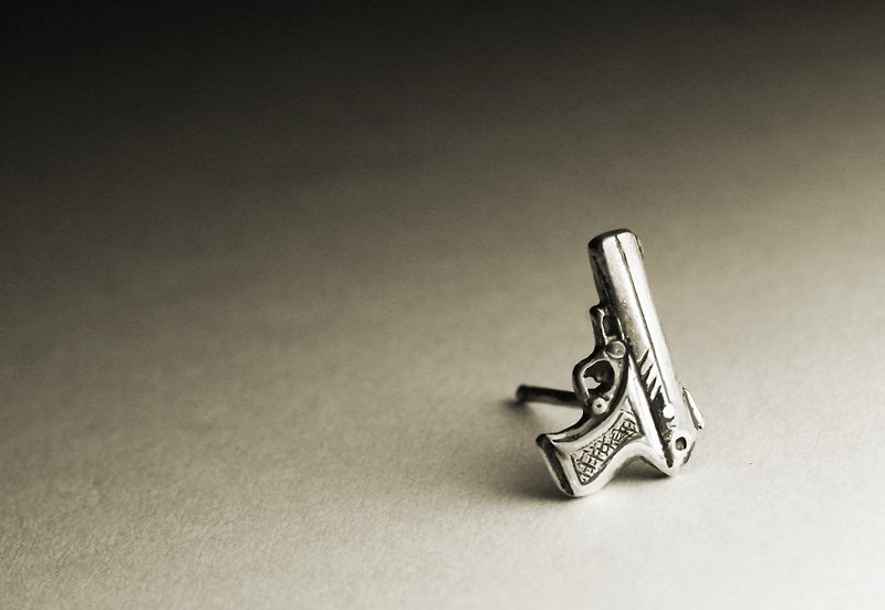 手槍造型純銀耳環(單支/一對) - 耳環/耳夾 - 其他金屬 銀色