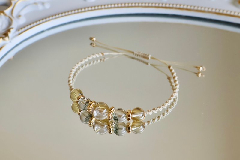 Wax Thread Series Blonde Crystal Green Ghost Citrine │ Mining Crystal Bracelet Lucky Bracelet - Bracelets - Crystal Gold