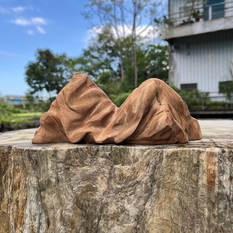 心山系列　伴山為壑　台灣檜木擺件　家飾擺件　小山水　雕刻件 - 裝飾/擺設  - 木頭 橘色
