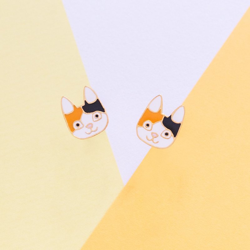 Million in the election of a three-cat cat earrings - ต่างหู - วัตถุเคลือบ สีส้ม
