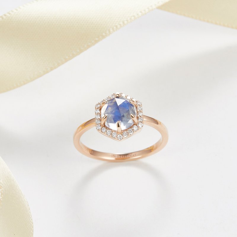 18K SOLID GOLD DIAMOND HALO MOONSTONE ENGAGEMENT RING - R 113 - General Rings - Semi-Precious Stones Transparent