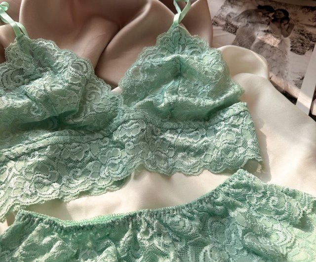 set (bra + panties) mint basic see-through - Shop brababa-lace