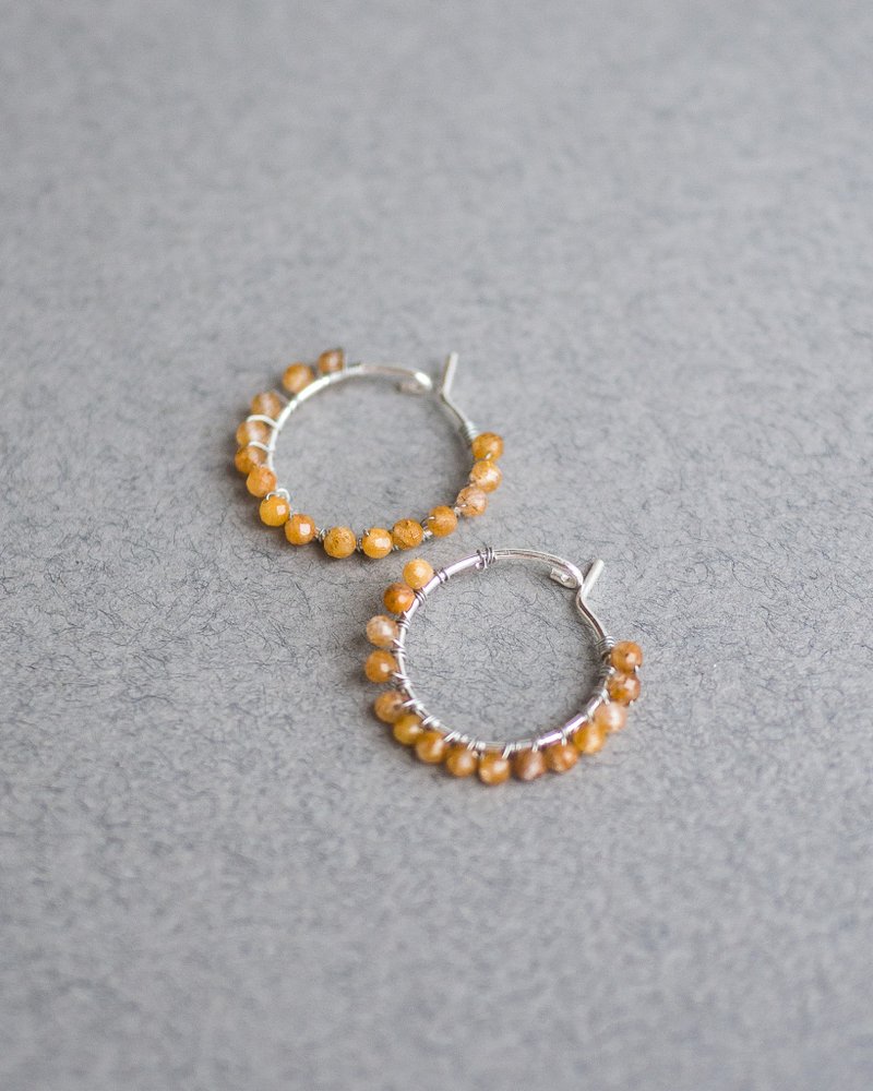Rutile Quartz Hoop Earrings, 925 Silver, Libra Gem, Gemini Stone, Helloween Gift - 耳環/耳夾/耳骨夾 - 寶石 橘色