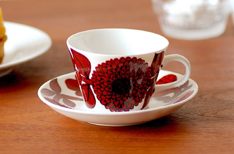 Gustavsberg Red Aster Coffee Cup Plate Set - แก้วมัค/แก้วกาแฟ - กระดาษ สีแดง