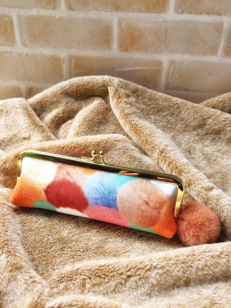 Warm heart cotton candy bag / glasses mouth gold bag [caramel color] - Pencil Cases - Cotton & Hemp Brown