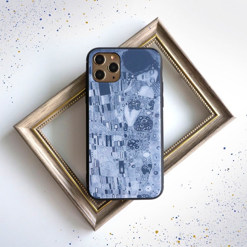 多機種対応 スマホケース ガラス【 名画 × くすみカラー 】 クリムト ブルー アート JI48U - 手機殼/手機套 - 玻璃 藍色