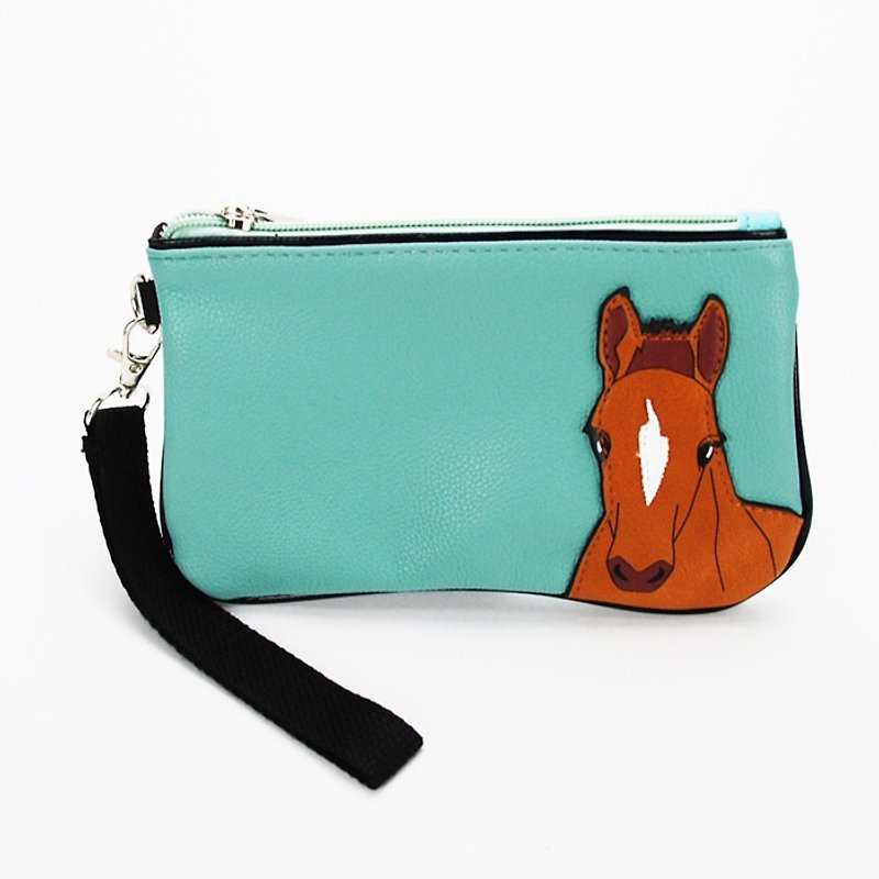 Sleepyville Critters- Chestnut Horse Wristlet - Toiletry Bags & Pouches - Faux Leather Green