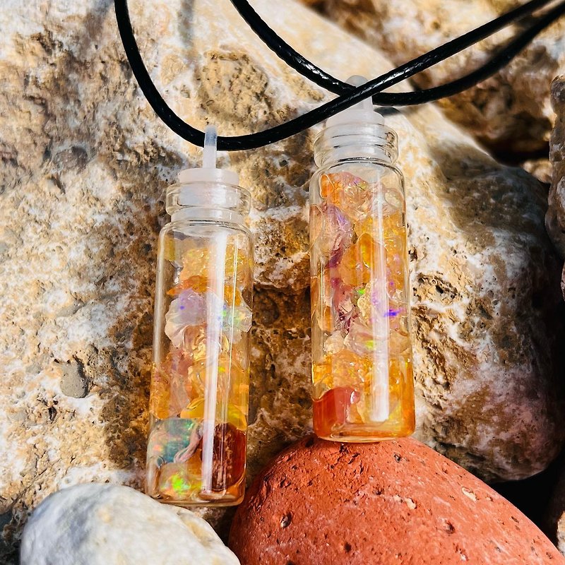 Mexican Fire Opal Wishing Bottle Necklace / Mexico Opals - สร้อยคอ - เครื่องประดับพลอย 