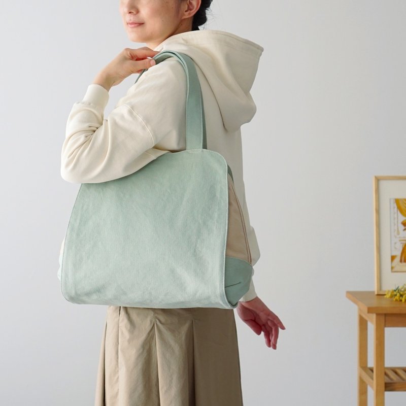 Montblanc / Pale green x ivory [Made to order] Trocco canvas bag - Handbags & Totes - Cotton & Hemp 