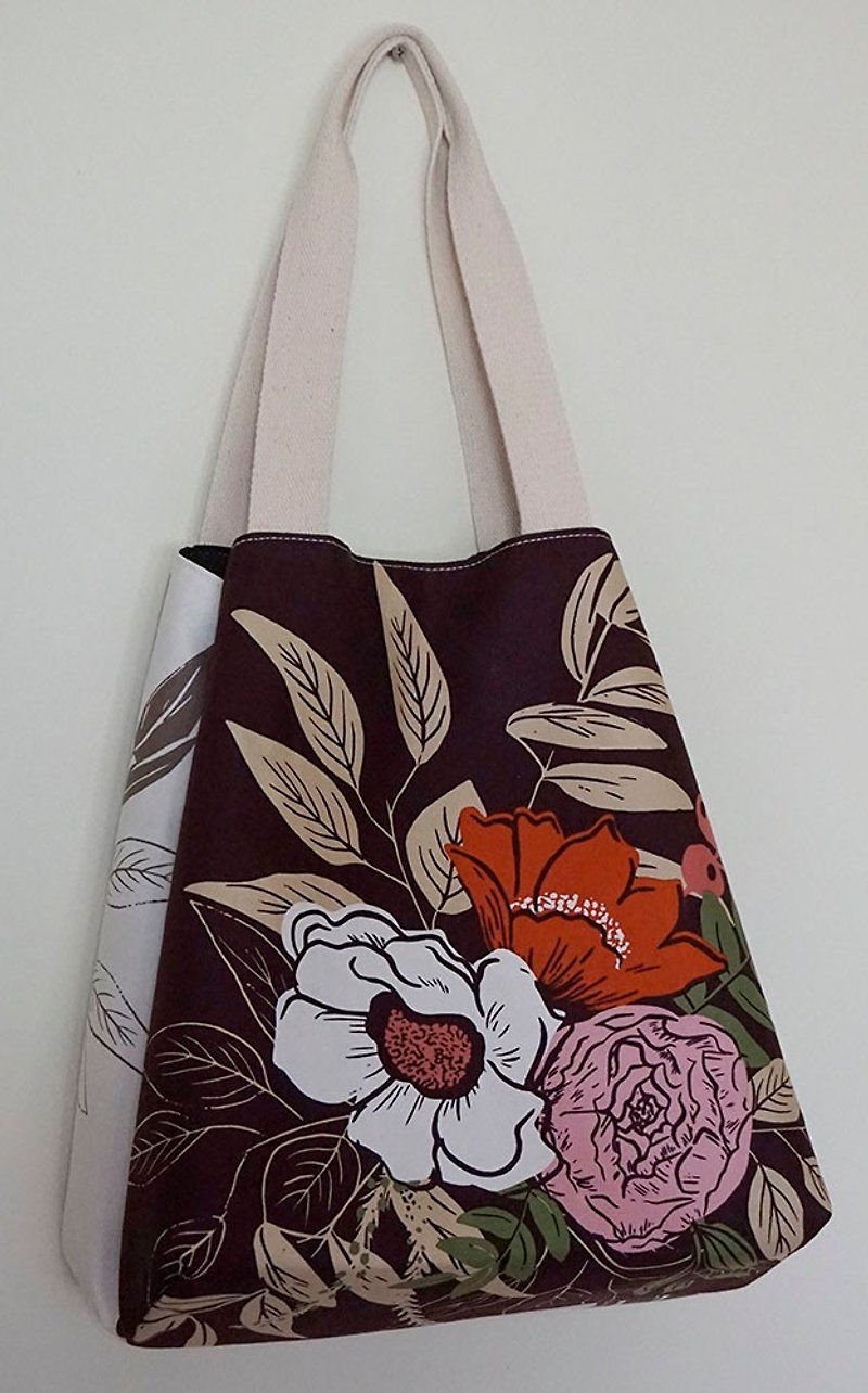 Large floral print tote bag, shoulder bag, shoulder bag - Messenger Bags & Sling Bags - Cotton & Hemp Multicolor