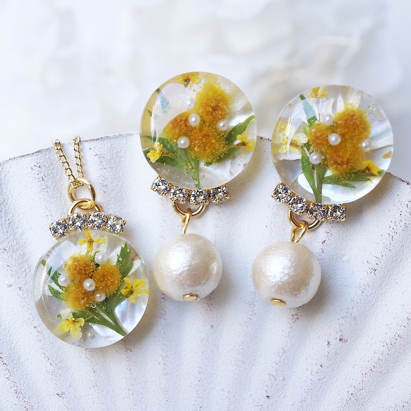 mimosa bouquet jewelry set - Earrings & Clip-ons - Plants & Flowers Yellow