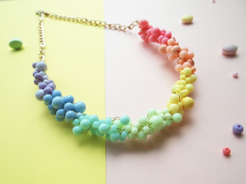 Custom cute rainbow color hand-knitted necklace_BUN015 - สร้อยคอ - พลาสติก หลากหลายสี