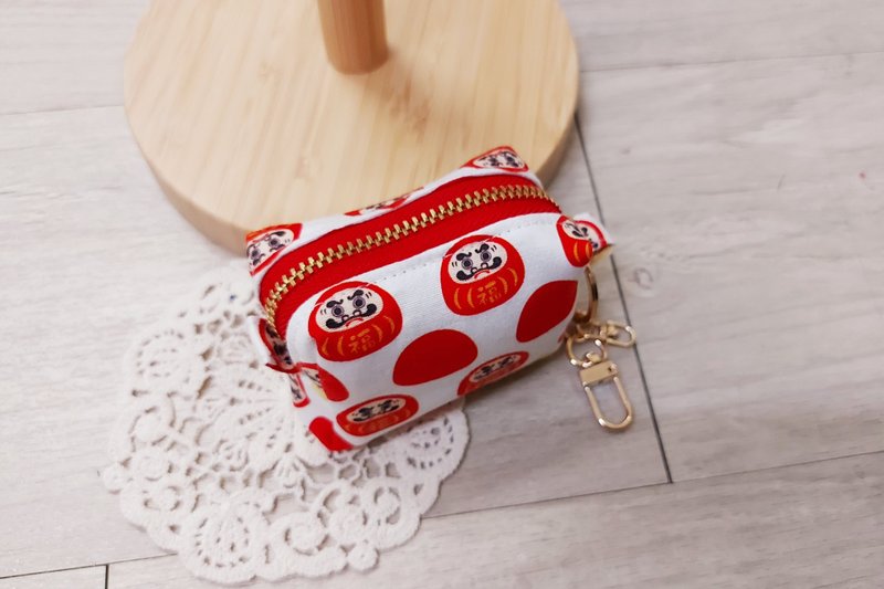 Leodoodoo [Key Coin Purse] Japanese God of Fortune Lucky Zipper Small Bag-Coin Purse - Coin Purses - Cotton & Hemp Red