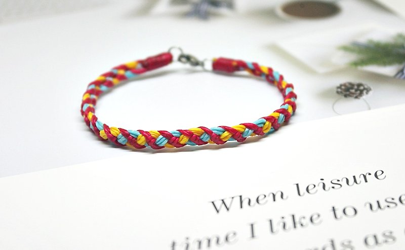 Hand-knitted silk Wax thread style <Cross Road> //You can choose your own color// - Bracelets - Wax Red