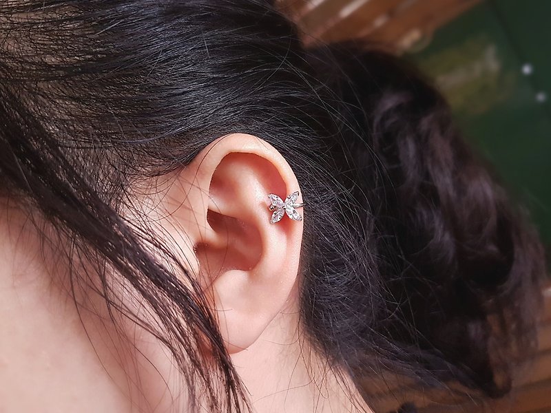 [Out of print] Huayang 925 Tremella Bone Clip Clip-On Free Ear Holes (Single / Pair) - ต่างหู - เงินแท้ สีเงิน