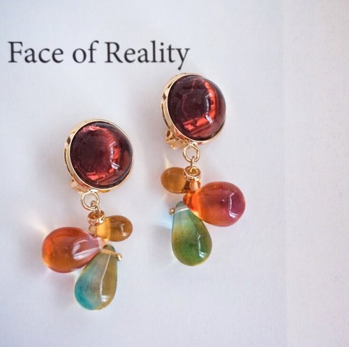 SUZY'S JEWEL 唐頓莊園Vintage手工幻彩琉璃古董耳環耳夾agete風
