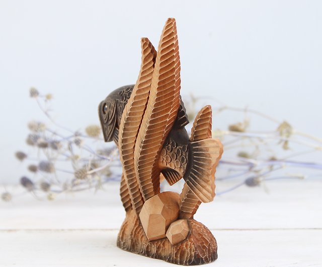 木魚の置物木彫り漁師への贈り物手作りの魚の像 - ショップ