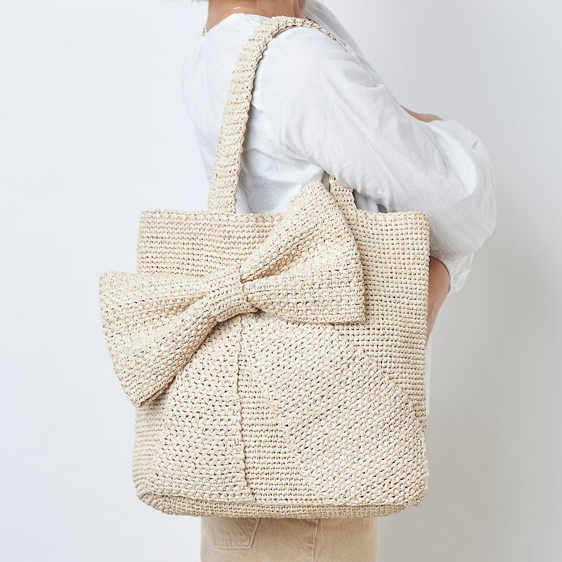 Ribbon Bag - natural raffia hand crochet bag - Handbags & Totes - Eco-Friendly Materials Khaki
