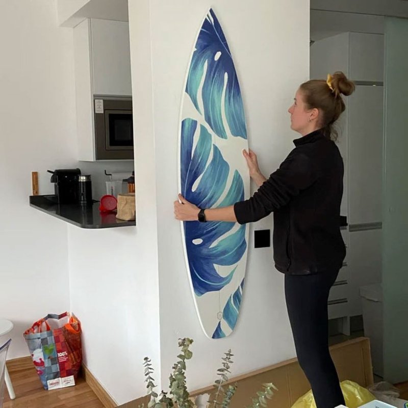 Surfboard Wall Art, Surfers gift, Monstera - 壁貼/牆壁裝飾 - 木頭 白色