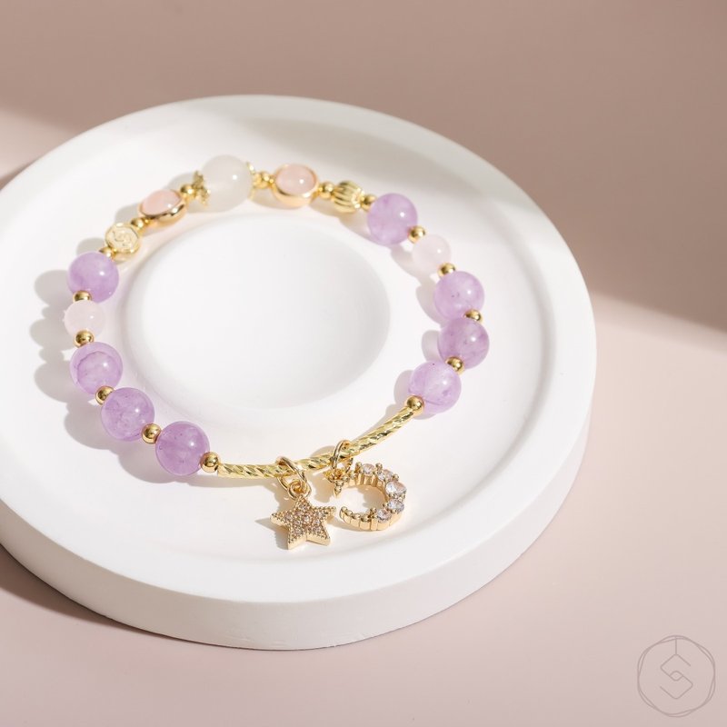 Love | Lavender Amethyst Moonstone Pink Crystal | Natural Crystal Bracelet - สร้อยข้อมือ - คริสตัล สีม่วง