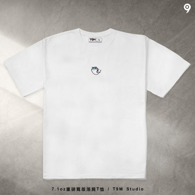 【T9M】Blue Turtle Doudou 01 heavyweight short-sleeved off-shoulder Oriental Lingshu T-shirt white good luck code - Women's T-Shirts - Cotton & Hemp White