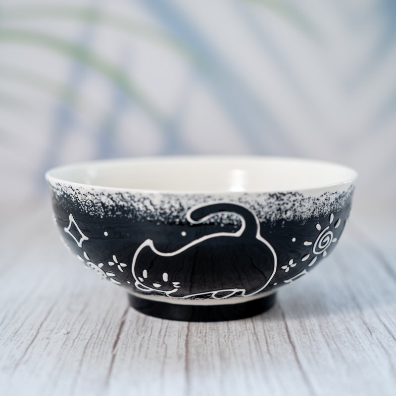 Cat Rice Bowl Pottery Bowl Pottery Serving Bowl Ceramic Pasta Bowl Handmade Bowl - Bowls - Pottery Black