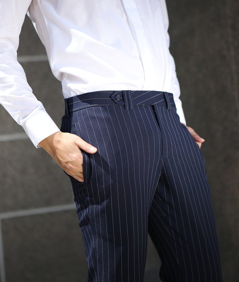 Striped trousers - 男長褲/休閒褲 - 棉．麻 藍色