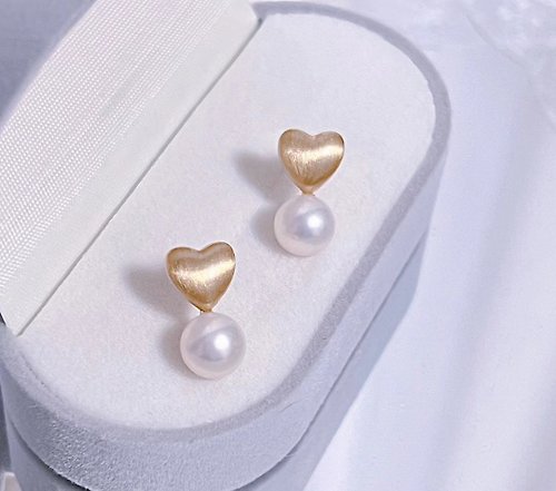 Athena珍珠設計 桃心 天然淡水珍珠 極光 月光白 耳環