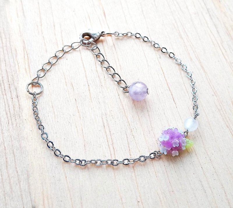 Purple and White Hydrangea Sterling Silver Bracelet