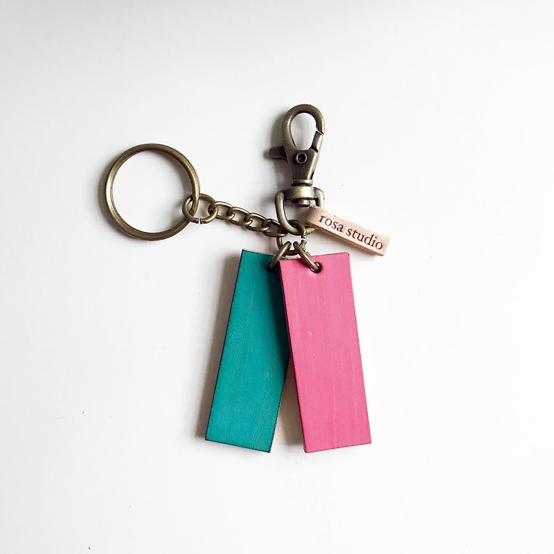 Leather key ring│Pink blue SAC01006 - Keychains - Genuine Leather Pink