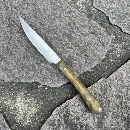 小型ナイフ ダマスカス柄グリーン白檀柄 多目的ナイフ